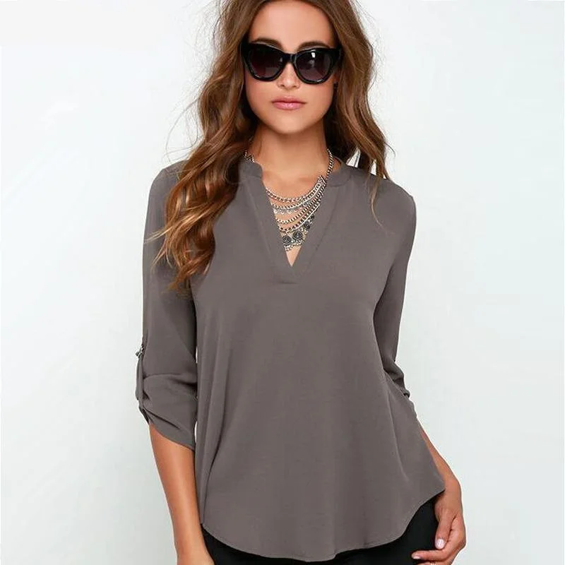 Women's V-Neck Half-Sleeve Blouse