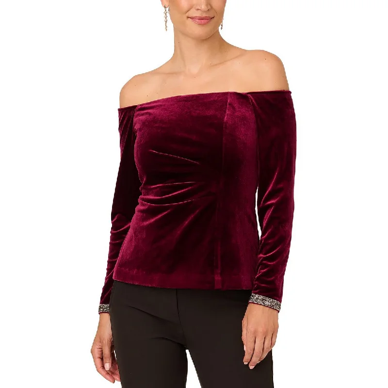 Adrianna Papell Womens Embellished Ruched Blouse