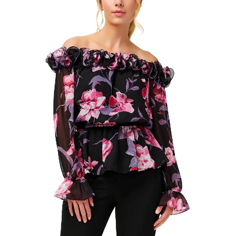 Adrianna Papell Womens Floral Ruffled Blouse