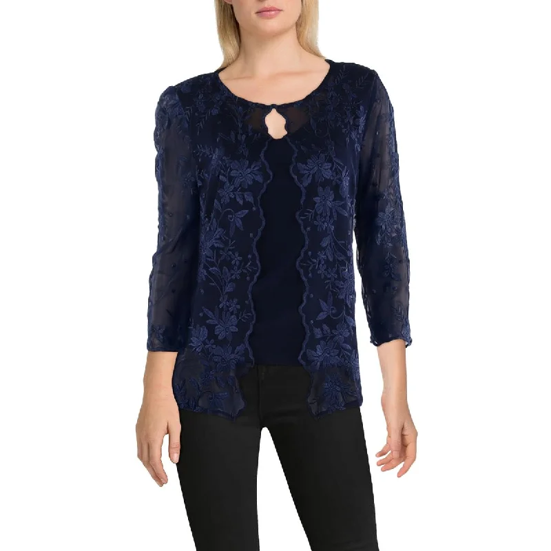 Alex Evenings Womens Embroidered Lace Overlay Blouse