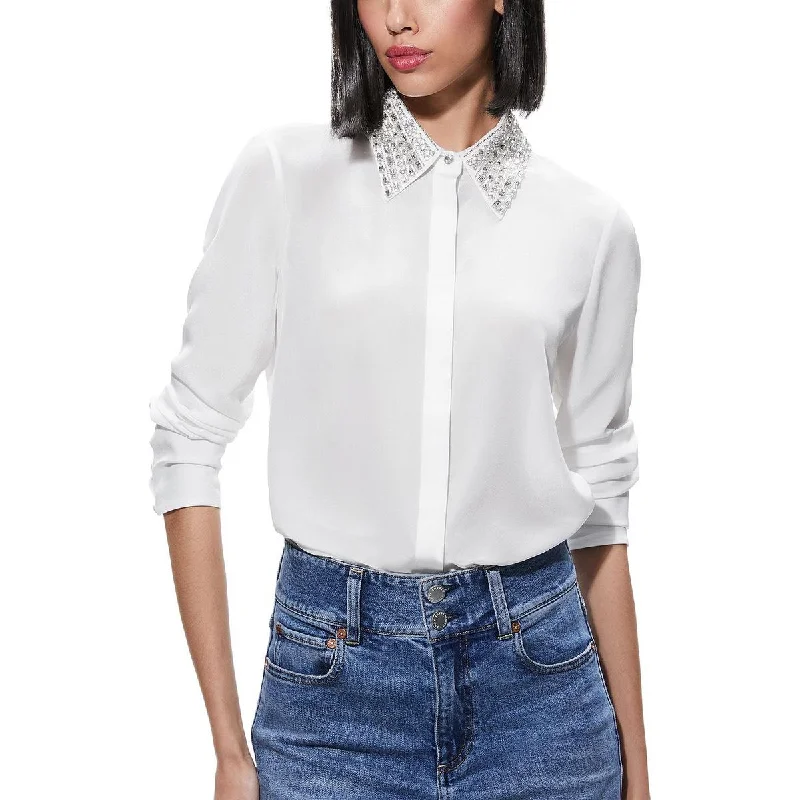 Alice and Olivia Womens   Willa Silk Embellished Blouse