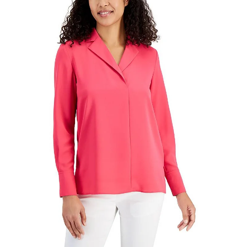 Anne Klein Womens V Neck Long Sleeve Blouse