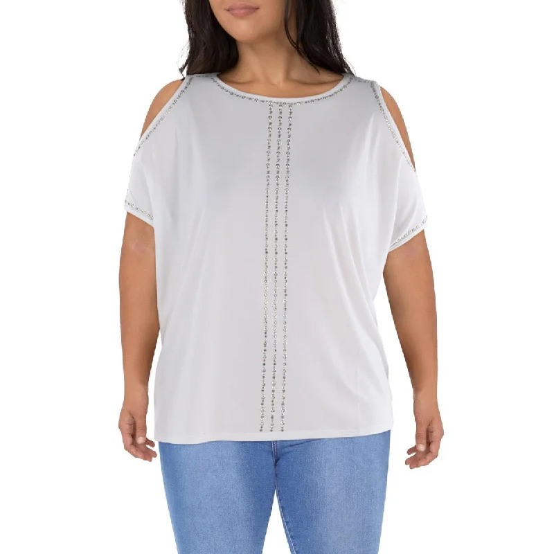 Belldini Womens Embellished Cold Shoulder Blouse