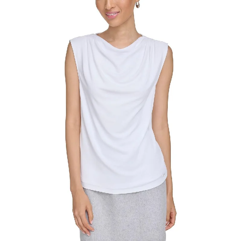 Calvin Klein Womens Petites Crepe Cowelneck Blouse