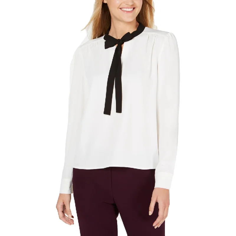 Calvin Klein Womens Petites Top Tie-Neck Blouse