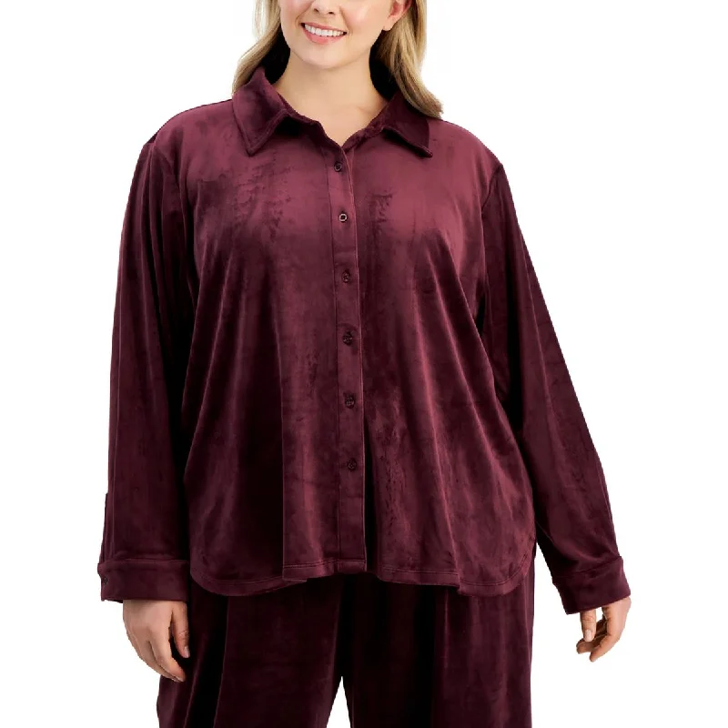 Calvin Klein Womens Plus Button down Velour Blouse