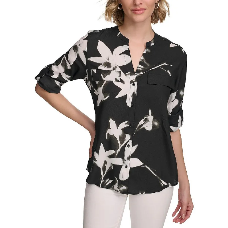 Calvin Klein Womens Printed Long Sleeves Blouse