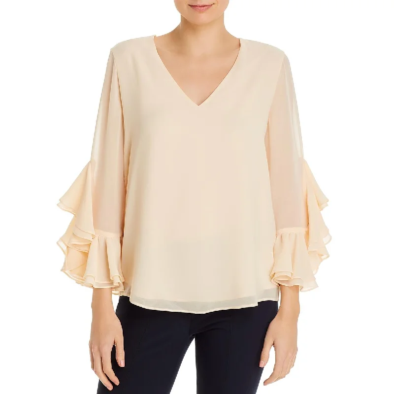 Calvin Klein Womens Ruffled V-Neck Blouse