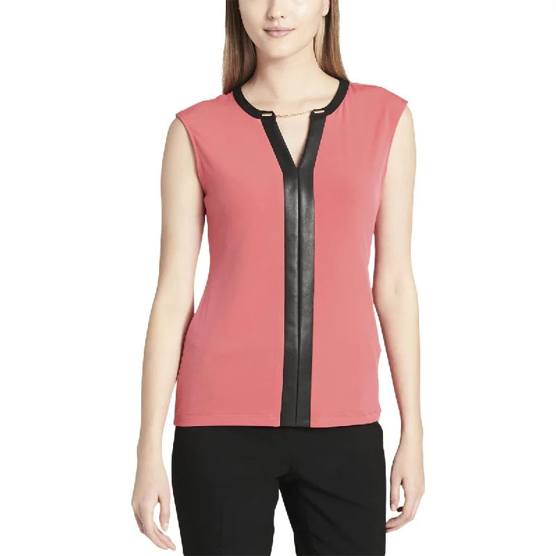 Calvin Klein Womens V-Neck Embellished Blouse