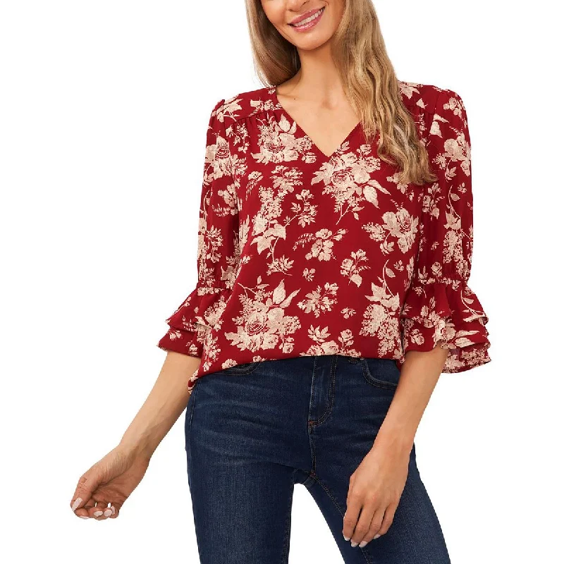 CeCe Womens Floral Print Office Wear Blouse