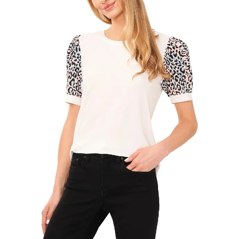 CeCe Womens Short Sleeve Animal Print Blouse