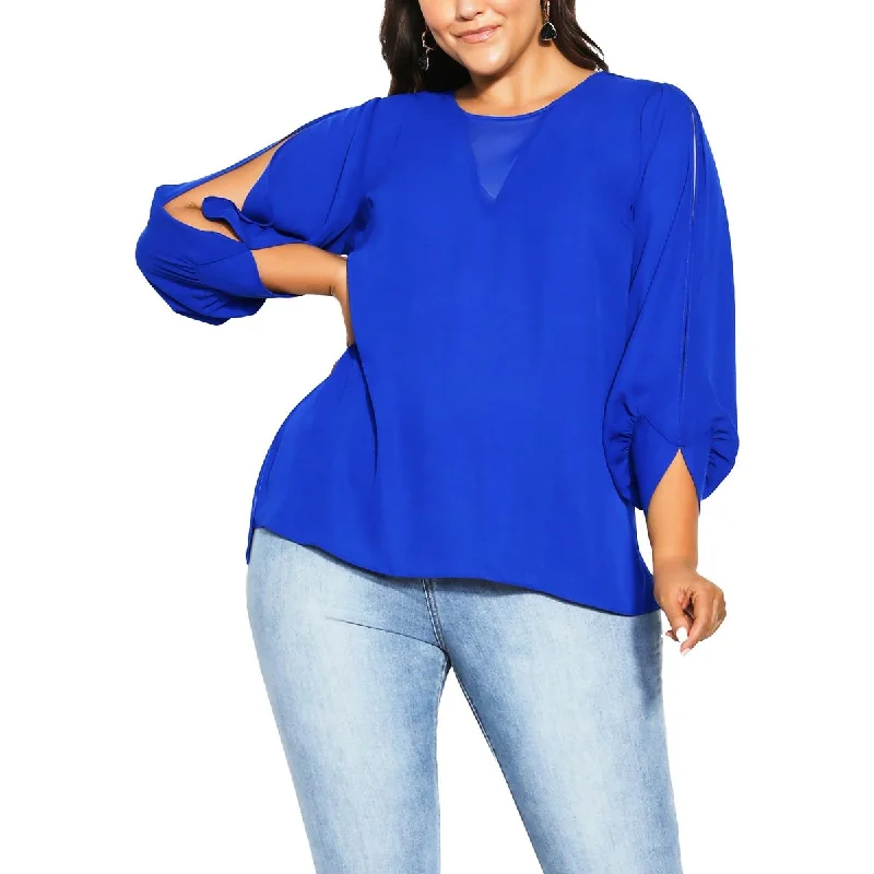 City Chic Womens Crewneck Split Sleeve Blouse