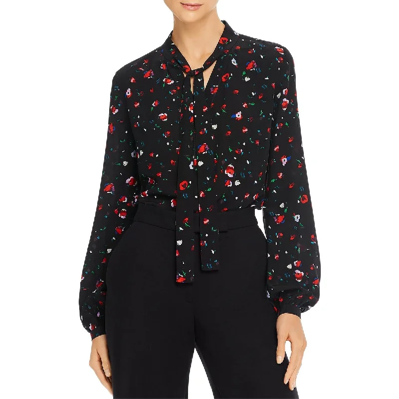 Derek Lam 10 Crosby Womens Evadne Floral Tie Neck Blouse