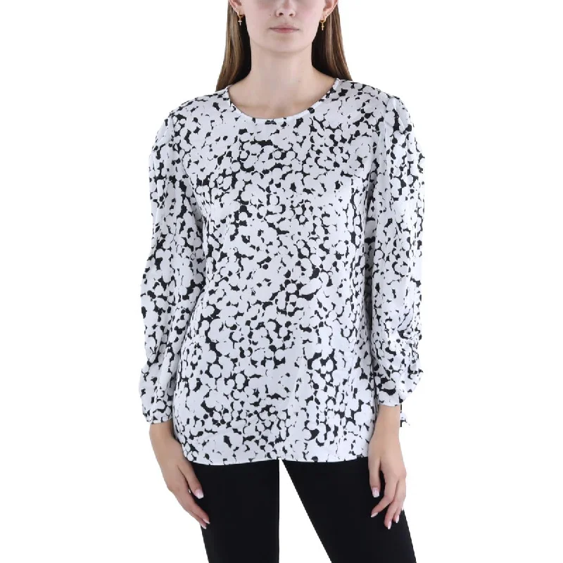 DKNY Womens Printed Ruched Blouse