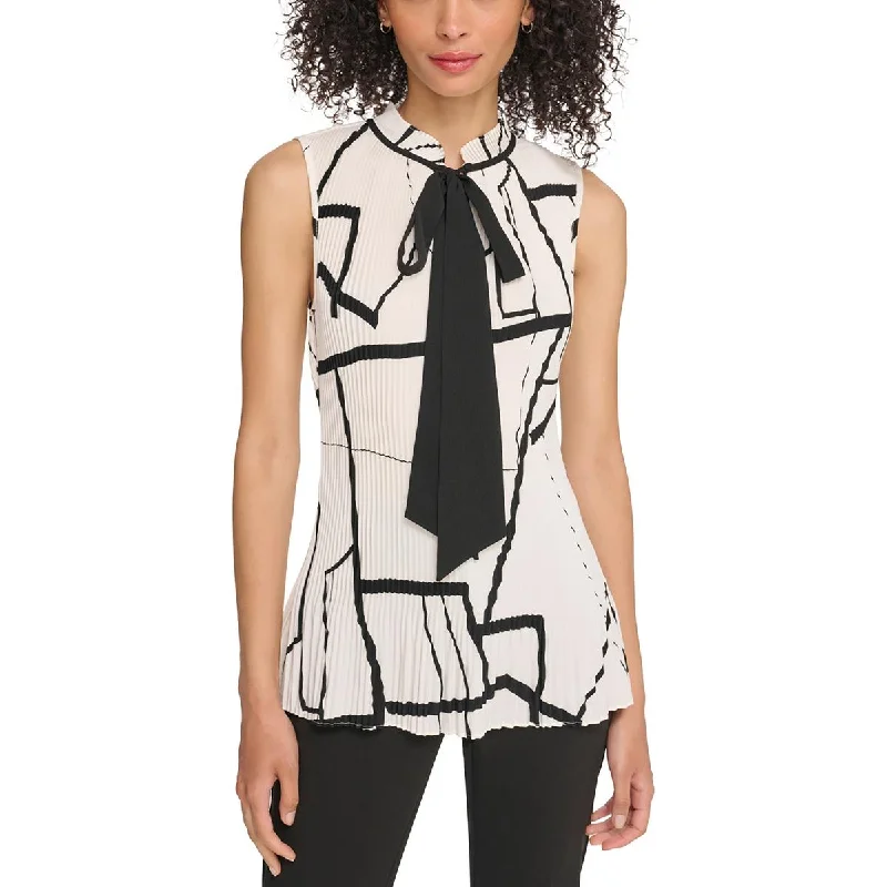 DKNY Womens Ribbed Tie Front Blouse