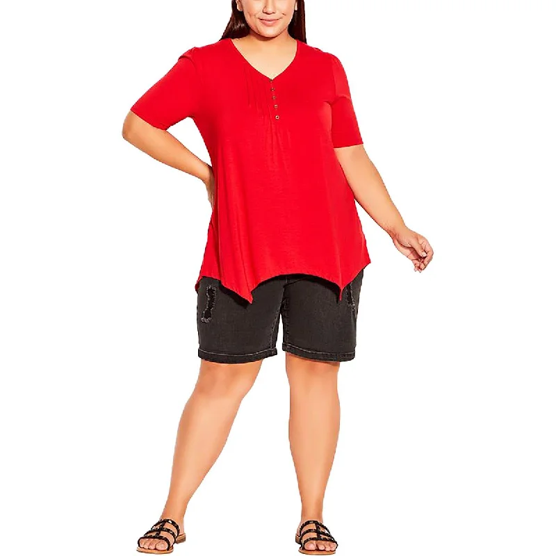 Evans Womens Pintuck Sharkbite Hem Blouse