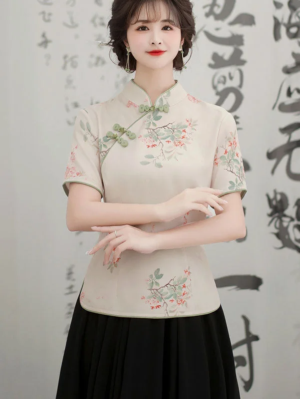 Floral Print Qipao Cheongsam Blouse Top