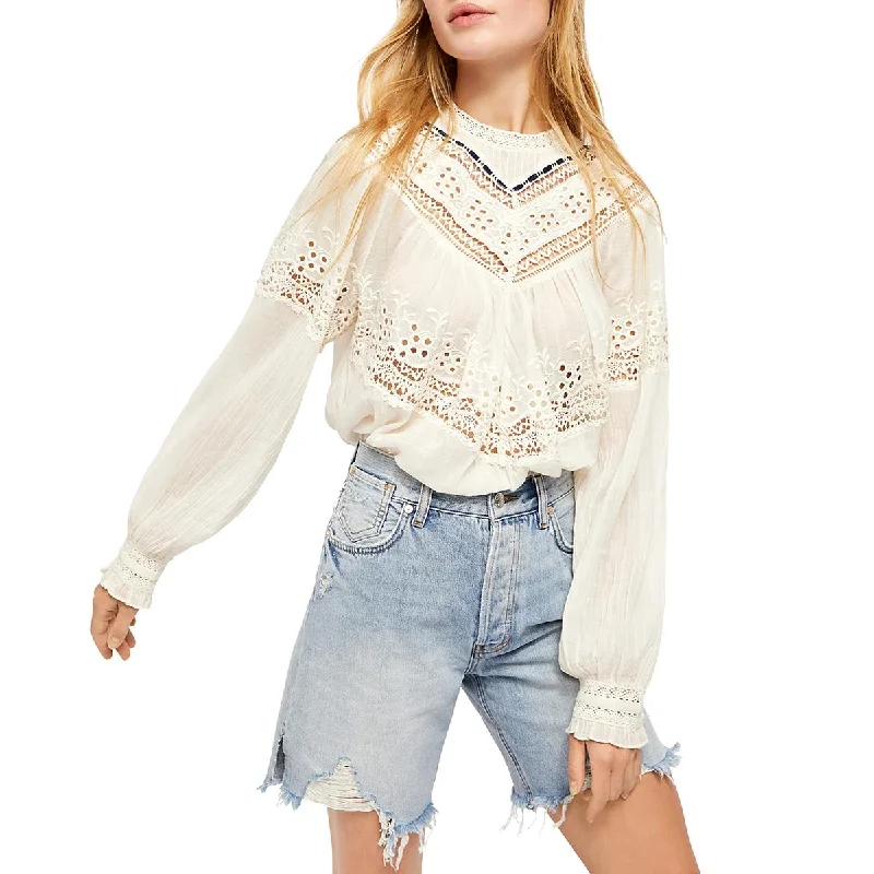 Free People Womens Abigail Victorian Boho Cotton Blouse