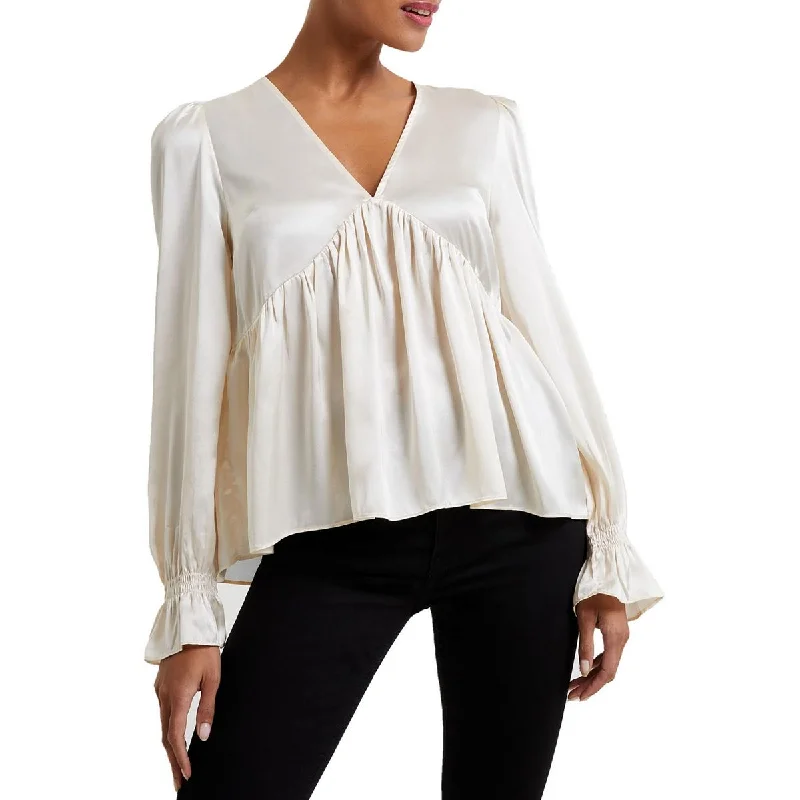 French Connection Womens Satin V-Neck Blouse