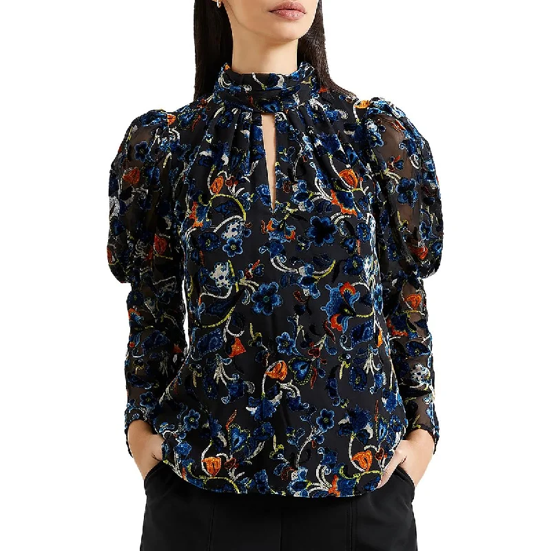 French Connection Womens Velvet Mock Neck Blouse