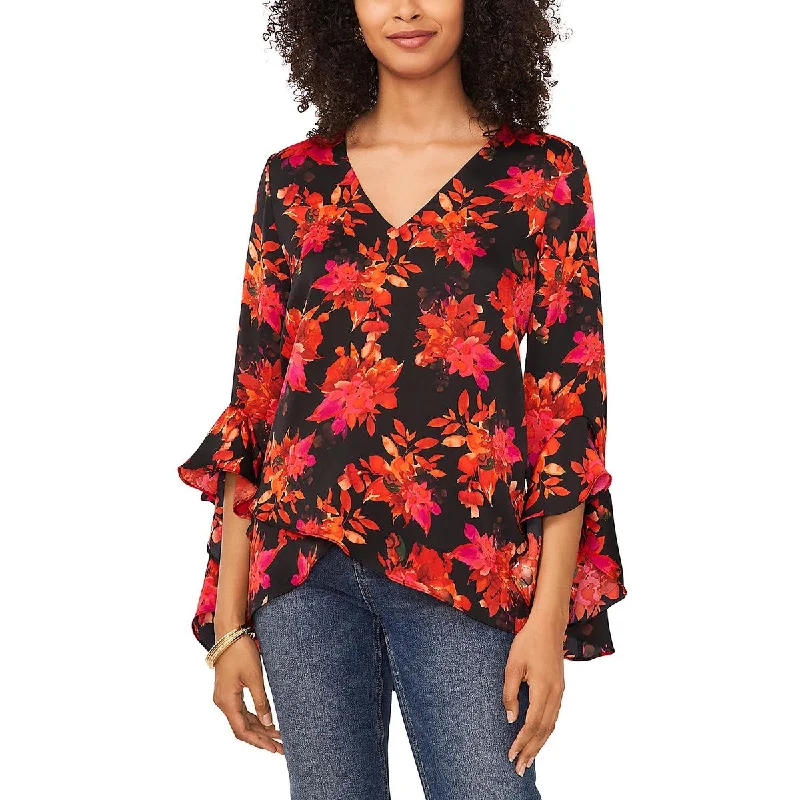 Imagine Vince Camuto Womens Satin Floral Print Blouse