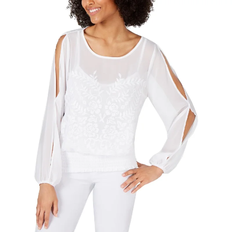 INC Womens Sheer Embroidered Blouse