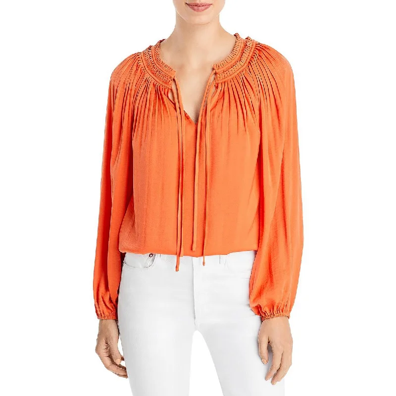 Kobi Halperin Womens Alaina Tie Neck Pleated Blouse