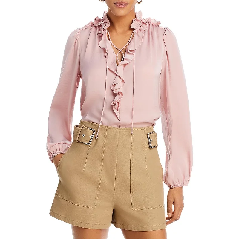 Kobi Halperin Womens Gabby Satin Lace-Up Blouse