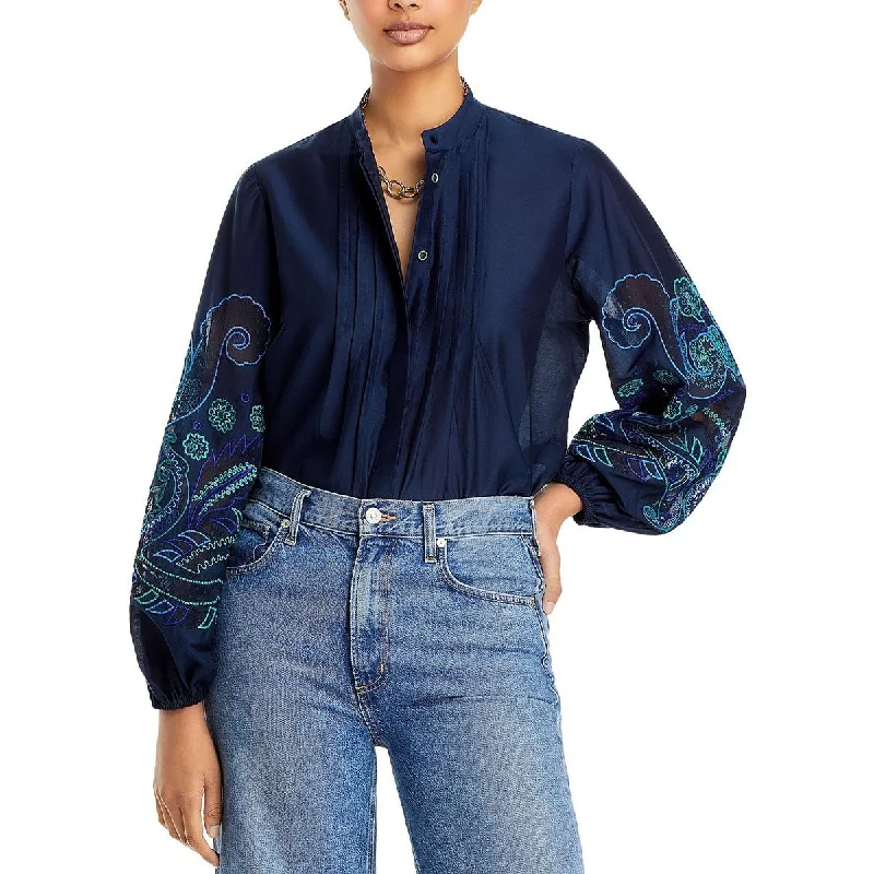 Kobi Halperin Womens Reese Silk Blend Button-Down Blouse