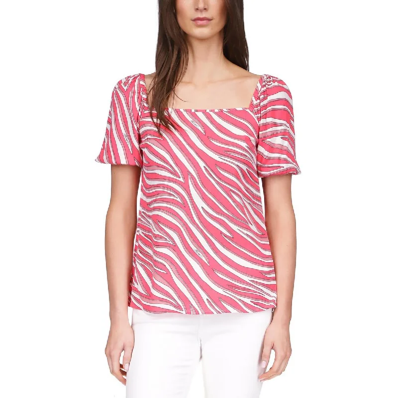 KORS Michael Kors Womens Zebra Square-Neck Blouse