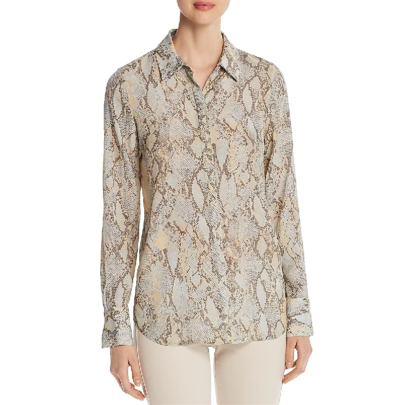 Lafayette 148 New York Womens Scottie Collar Button-Down Blouse