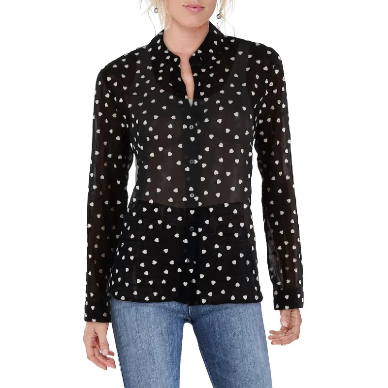 L'Agence Womens Petites Hearts Sheer Blouse