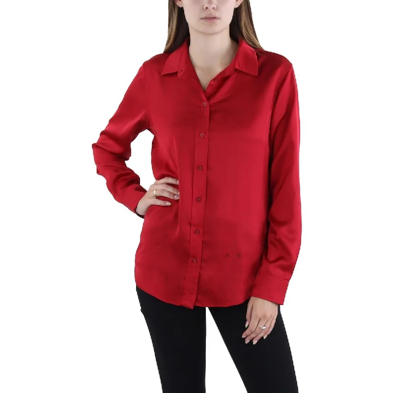 Lauren Ralph Lauren Womens Satin Button Front Blouse