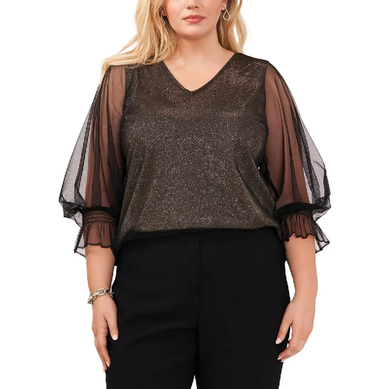 MSK Womens Plus Metallic V-Neck Blouse