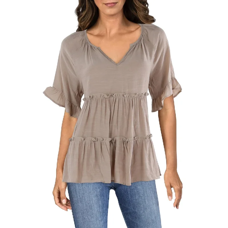 NY Collection Womens Petites Split Neck Tiered Blouse