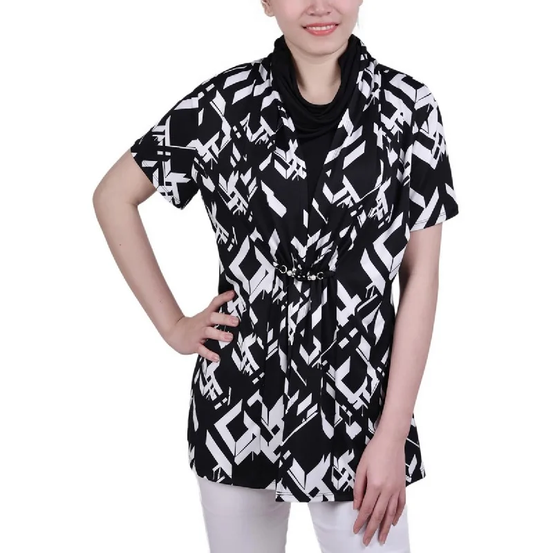 NY Collection Womens Petites V Neck Face Covering Blouse