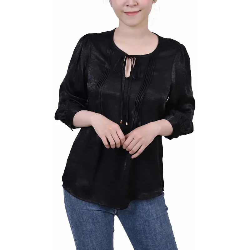 NY Collection Womens Satin Pleated Blouse