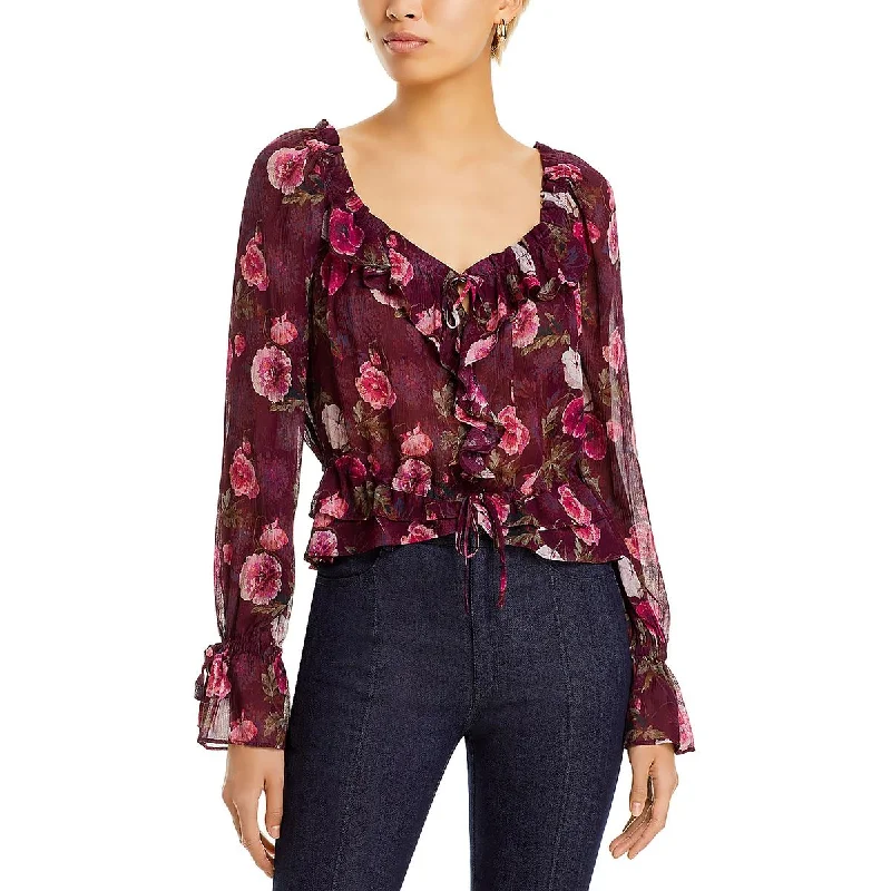 Paige Womens Lanea Ruffled Sheer Blouse