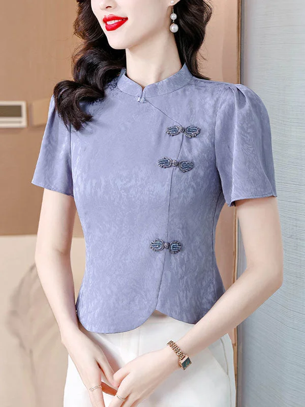 Purple Black Jacquard Cheongsam Blouse Top