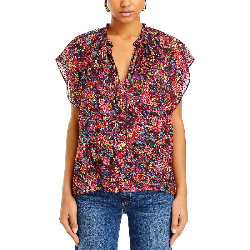 Ramy Brook Womens Floral Print Ruffled Blouse