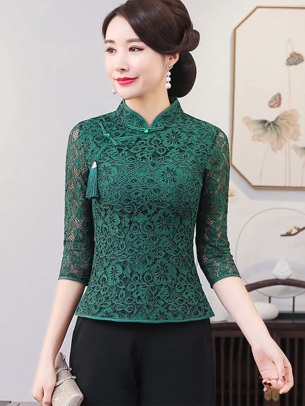 Red Green Lace Qipao / Cheongsam Blouse Top