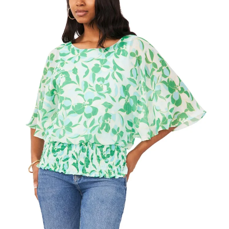 Sam & Jess Womens Printed Smocked Blouse