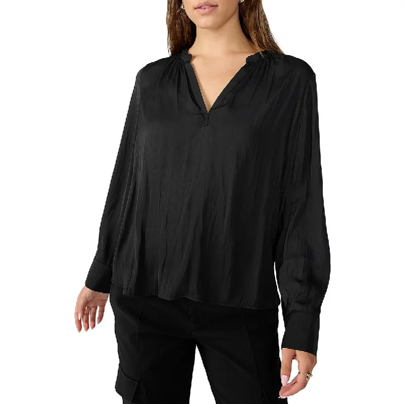 Sanctuary Womens Satin V Neck Blouse