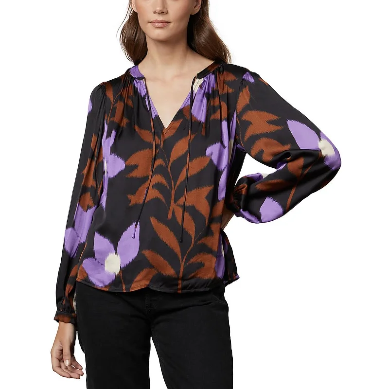 VELVET BY GRAHAM & SPENCER Womens Printed Tie Neck Blouse