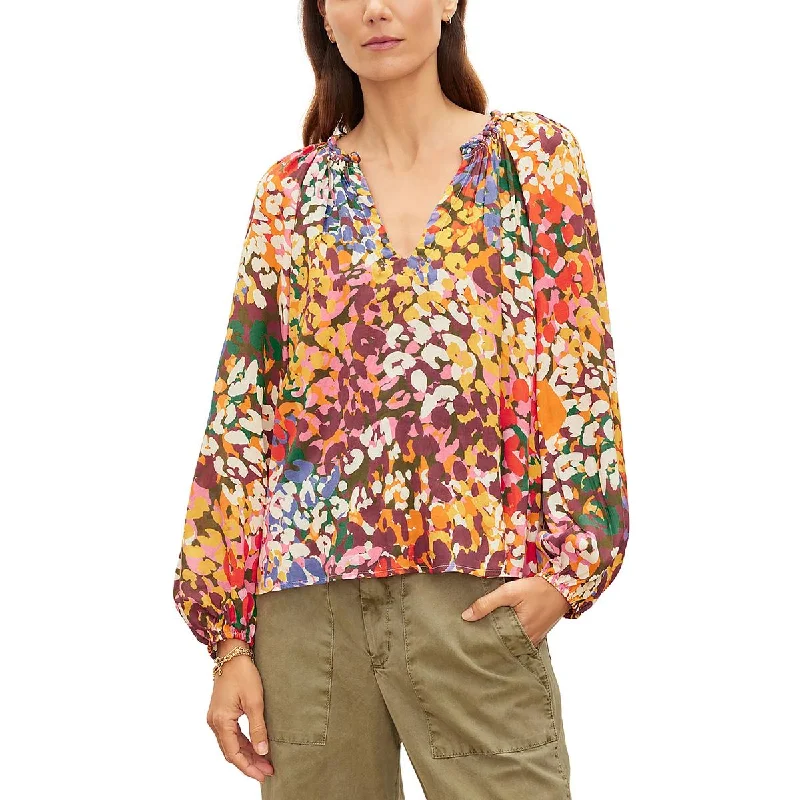 VELVET BY GRAHAM & SPENCER Womens Printed V Neck Blouse