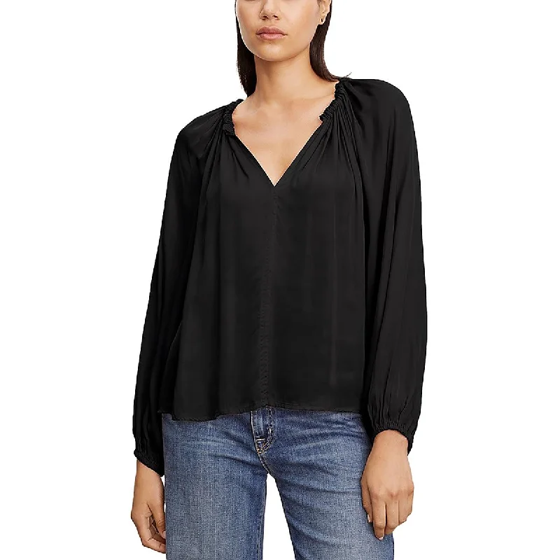 VELVET BY GRAHAM & SPENCER Womens V Neck Bishop Sleeve Blouse