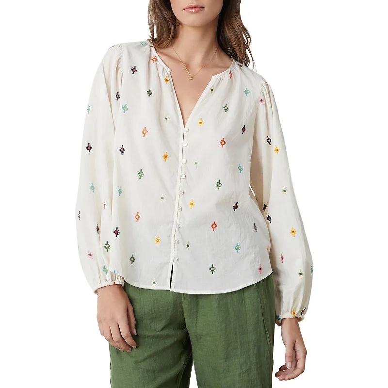 VELVET BY GRAHAM & SPENCER Womens V-Neck Blouse Button-Down Top