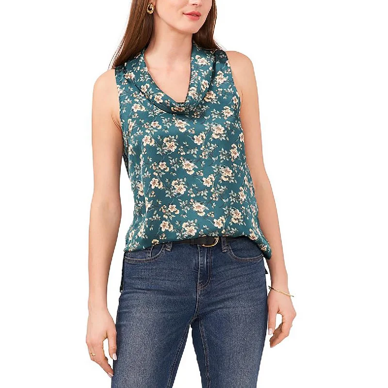 Vince Camuto Womens Satin Floral Blouse