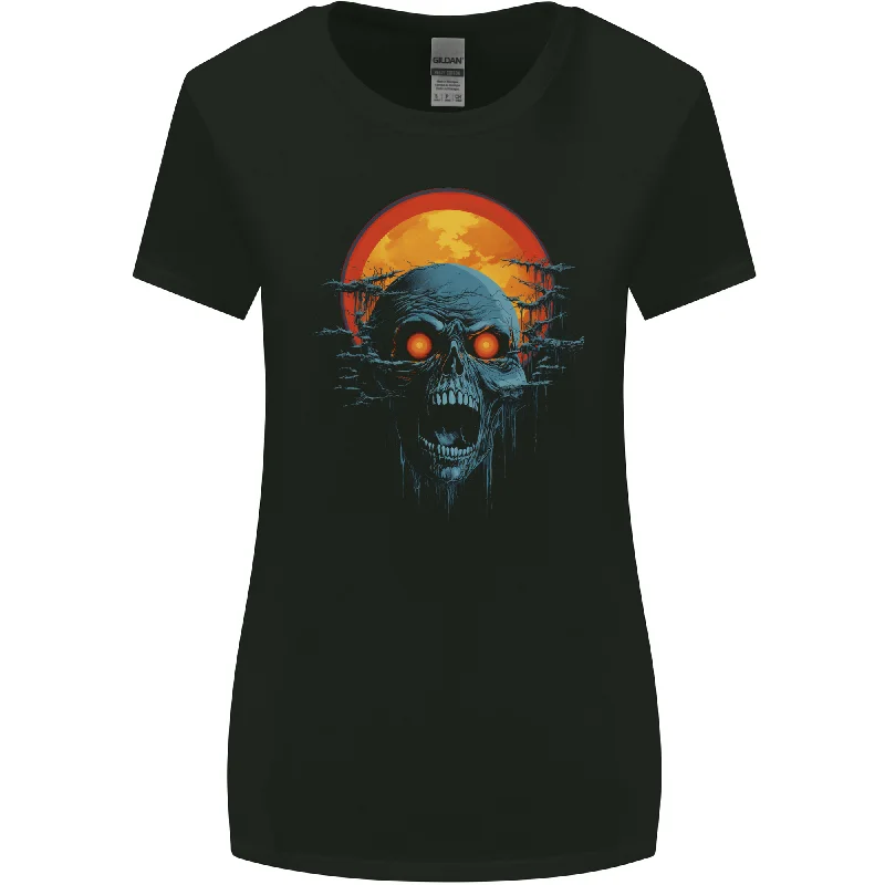 Cloudy Sunset Skull Zombie Horror Womens Wider Cut T-Shirt