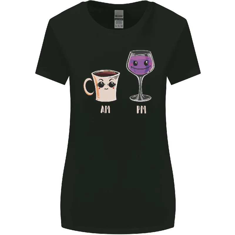 Coffee am Wine pm Funny Alcohol Prosecco Womens Wider Cut T-Shirt